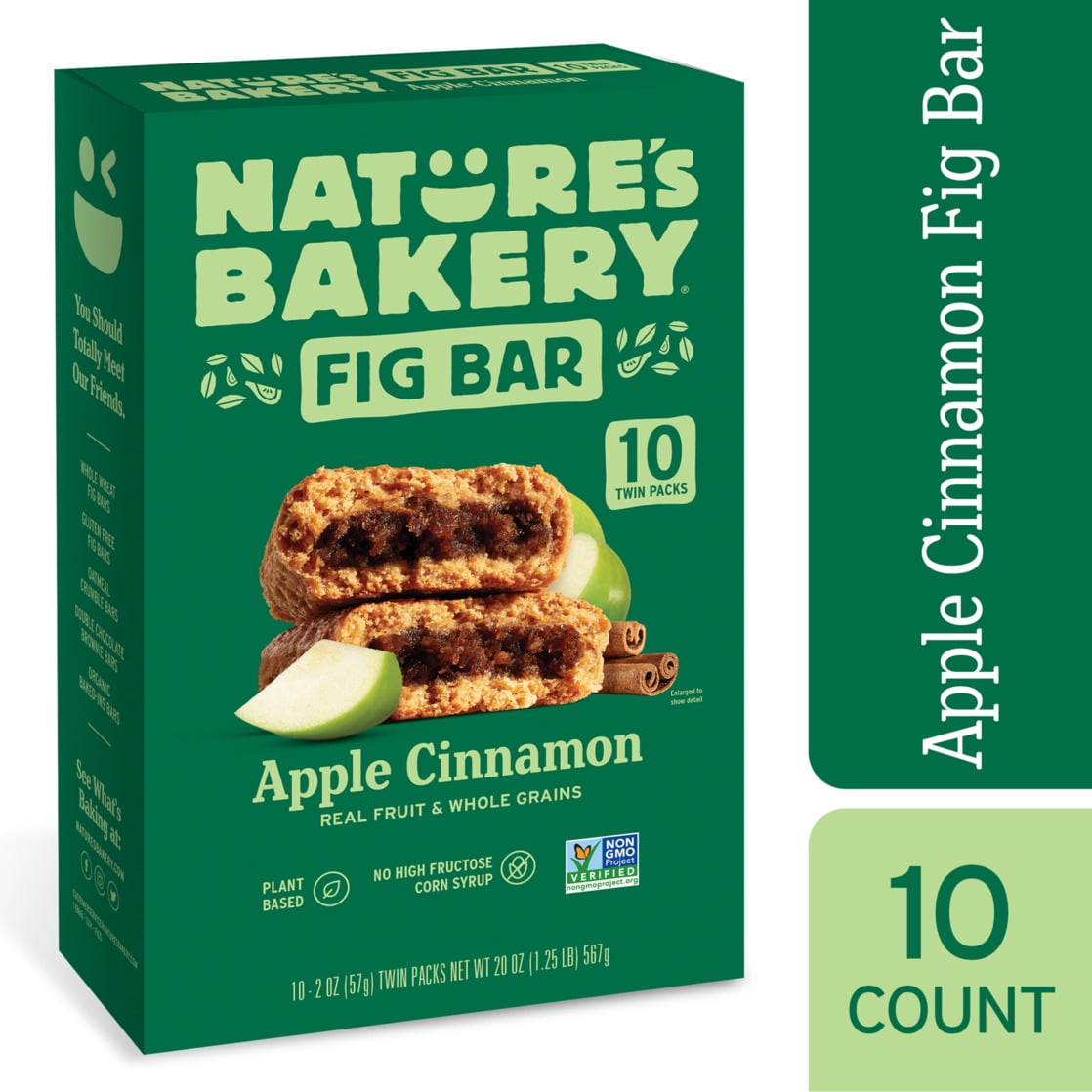 Nature's Bakery Apple Cinnamon Fig Bars are a delicious and satisfying snack that's also good for you. Made with wholesome whole grains, real apples, figs, and cinnamon, these soft-baked bars are chewy and flavorful, with a sweet and tart taste. They're the perfect on-the-go snack or after-school treat, and they're a good s,ource of fiber and protein. Each twin pack contains two 2-ounce bars, so you can enjoy one now and save the other for later. Nature's Bakery Apple Cinnamon Fig Bars are a great way to sa