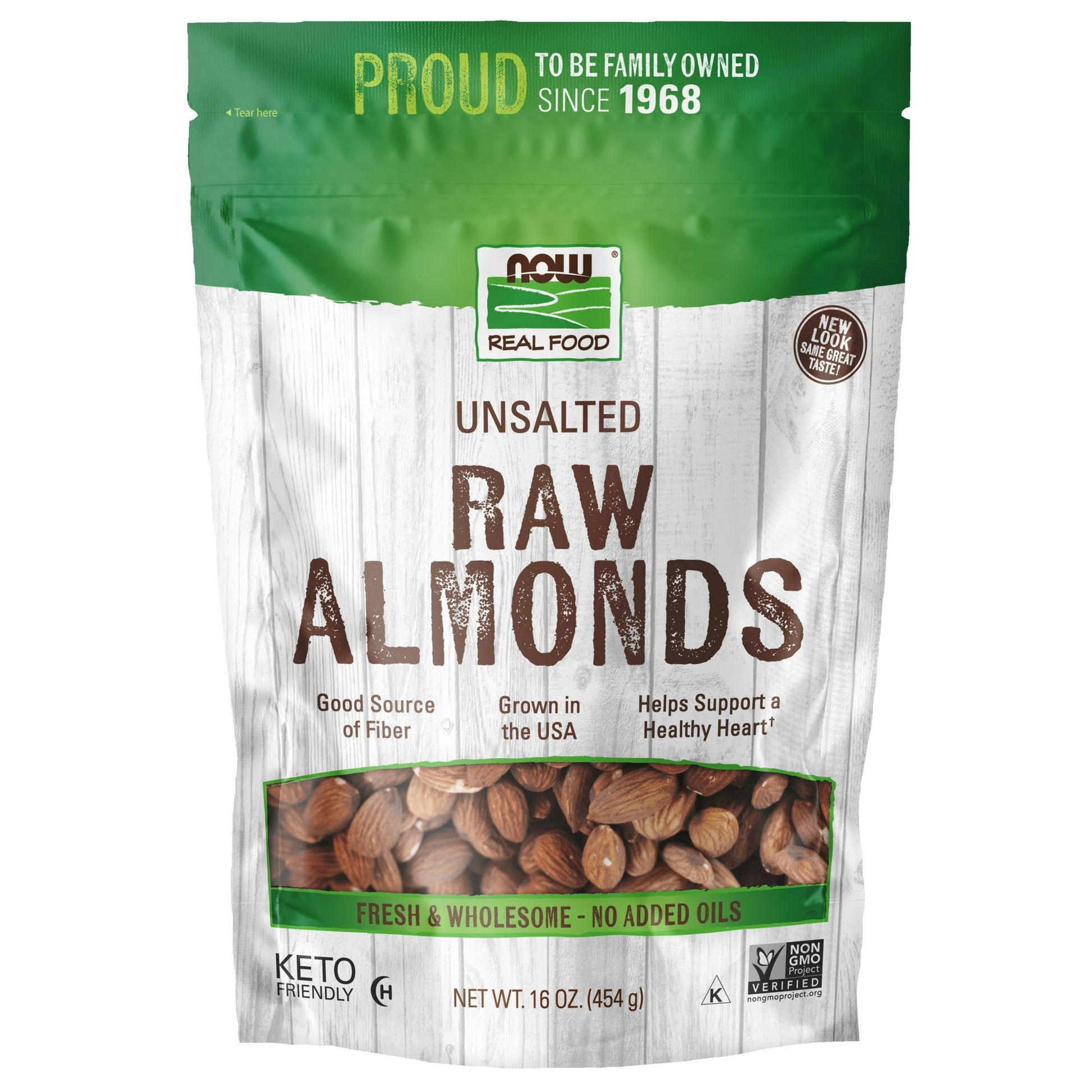 Nutrient-rich and full of fiber and protein, NOW Real Food Raw Almonds are perfect for snacking, roasting, and adding to your favorite recipe when you need a satisfying crunch. Our USA-grown, non-GMO almonds are packed in a resealable bag, making them easy to travel with on the way to the office, school, or simply on the go.