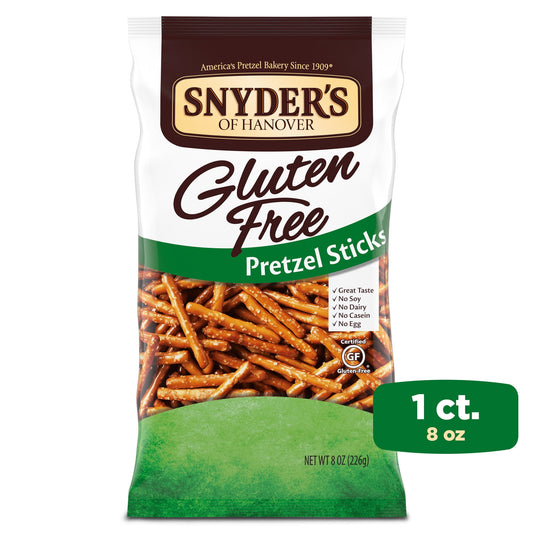 Snack confidently with a bag of Gluten-Free Pretzel Sticks from Snyder's of Hanover. Snyder's of Hanover is proud to offer gluten-free snacks to the millions of people living with celiac disease or following a gluten-free lifestyle. Our low-fat gluten-free pretzel sticks are a delicious alternative to wheat-based pretzels and offer all the satisfying flavor and crunch you would expect from America's pretzel bakery. Pair these gluten free pretzels with hummus, cheese, or your favorite dip for an easy and del