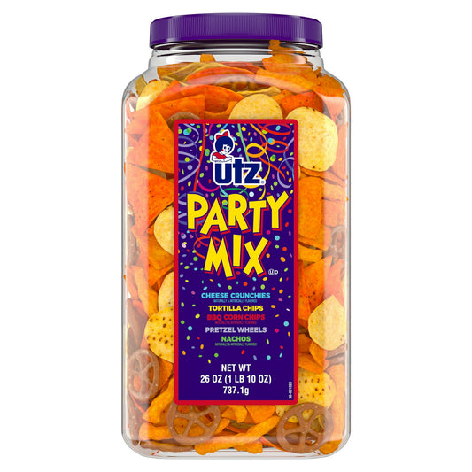 Elevate your snacking game with Utz Party Mix, a mouthwatering assortment of your favorite crunchy flavors that are sure to delight your taste buds. This large, party-sized 26 oz barrel is packed with a bold mix of corn tortillas, nacho tortillas, pretzel wheels, BBQ corn chips, and cheese crunchies, guaranteeing there is something for everyone to enjoy. Whether you are hosting a lively gathering or simply indulging in a solo snack, Utz Party Mix is the ultimate snack companion for every occasion. Make your