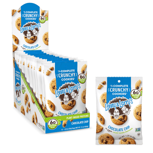 Lenny & Larry's The Complete Crunchy Cookies offers you a source of plant-based proteins that taste downright delicious. Snack friendly and convenient, you won’t believe the amount of clean plant-based protein and fiber The Complete Crunchy Cookies contain. Our mouth-watering plant-based Chocolate Chip Complete Crunchy Cookie's flavor tastes just like it should. Fresh baked and filled with the perfect amount of smooth and creamy chocolate chips, our Crunchy Cookies will easily become your new favorite snack