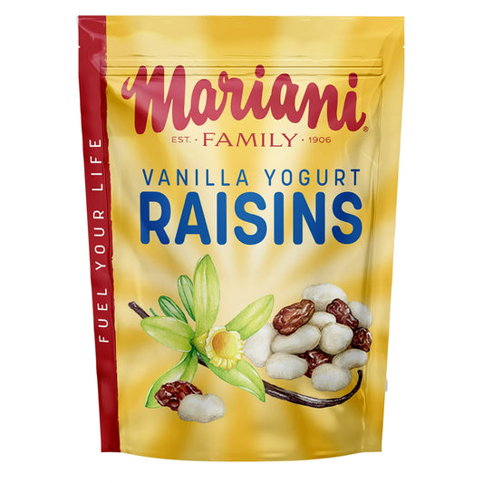 Our plump sun-ripened raisins have been dipped in creamy vanilla yogurt goodness to create Mariani Vanilla Yogurt Covered Raisins. With their irresistible taste and chewy texture, you'll love this deliciously sweet snack! For a make-ahead power snack, blend our Vanilla Yogurt Covered Raisins with other Mariani dried fruit or nuts, it's the perfect high energy snack sure to keep you feeling full and energized throughout the day!