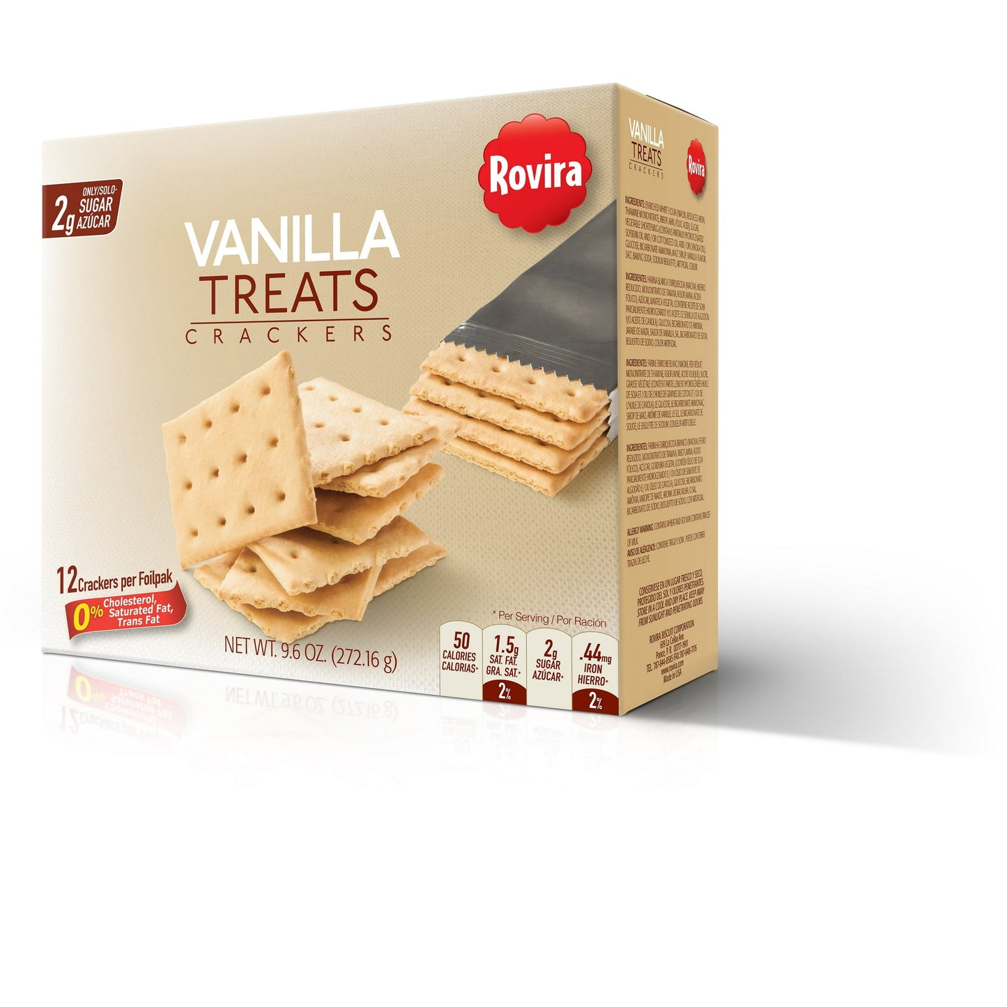 Rovira Vanilla Treats Crackers 9.6 Oz Box, are the perfect sweet complement for a nice cup of coffee or tea. Not too sweet, having only 2g of sugar per serving, Treats Crackers are a great morning or evening snack. Enjoy our variety of sweet crackers and their delicious flavors carefully chosen to suit your fancy palate.