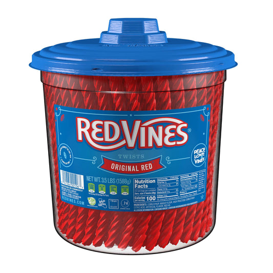 Introducing the ultimate snacking sensation that's been around for generations! Our Red Vines 3.5lb Party Size Jar is filled with deliciously soft and chewy licorice twists that will make your taste buds dance with joy. Whether you're looking for an afternoon pick-me-up, a sweet treat to share with friends, or the perfect movie snack, this iconic red licorice candy is sure to hit the spot. With its bright color and classic flavor, it's a must-try for anyone who loves sweet treats. So grab a handful and prep