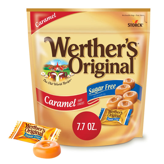 Enjoy a sweet treat with Werther's Original Sugar Free Caramel Hard Candies. They melt smoothly in your mouth, leaving a buttery sweet taste that lingers. Werther's Original Sugar Free caramel candy has all the delicious buttery and creamy flavor of Werther's Original without the sugar. Werther’s Original is made with only the finest ingredients blended together with the same passion and care our first candy maker, Gustav Nebel, brought to every candy he crafted. Made with real butter and fresh cream, for a