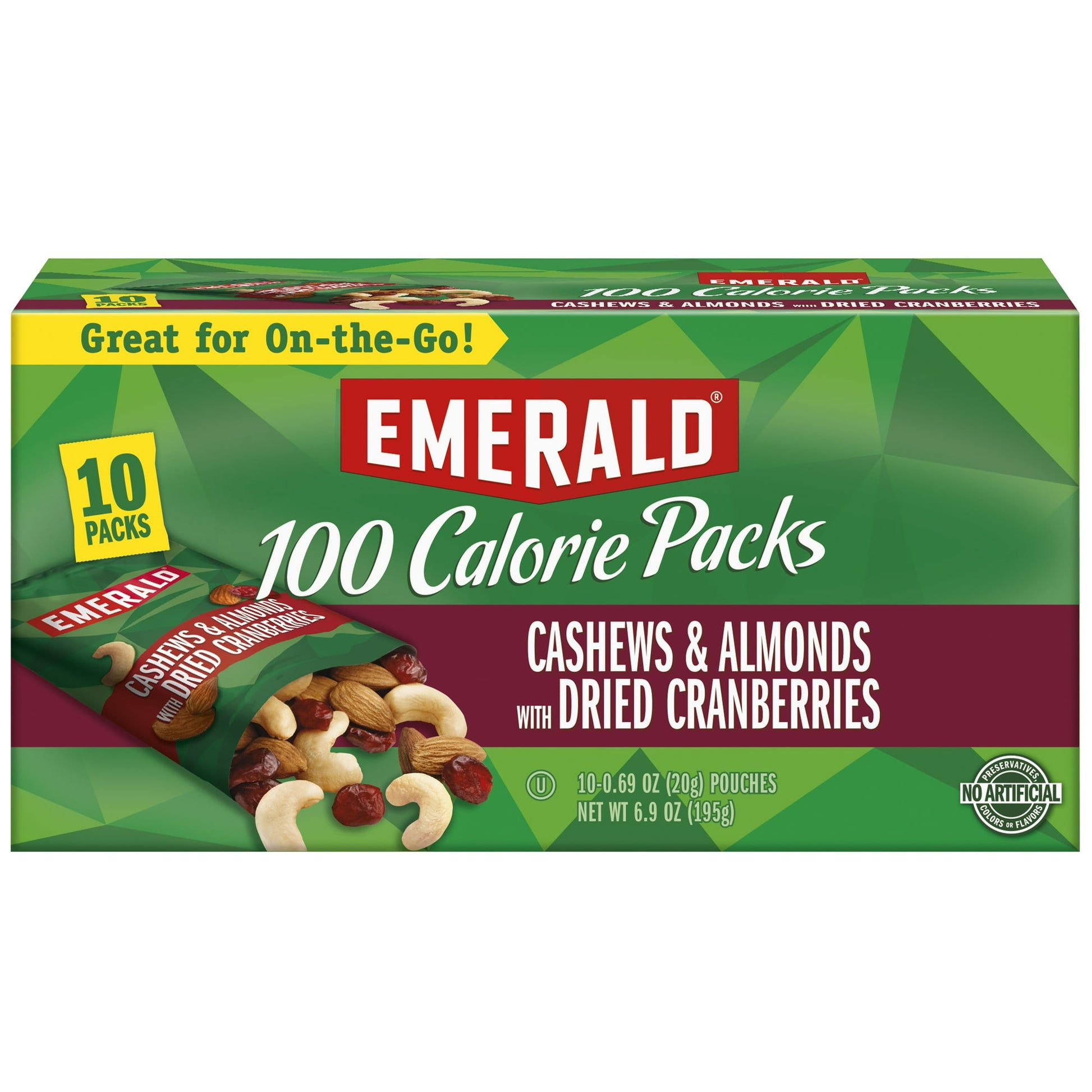 Roasted almonds and cashews are full of natural flavor and crunch, and dried cranberries are sweet and chewy, making these packs the perfect convenient, and satisfying snack. We know our Emerald nuts are hard to put down, which makes these little 100 calorie packs perfect for portion control. Emerald harvests only the tastiest, crunchiest, high quality nuts. Our secret is in our unique seasoning and distinct crunch that each nut provides. Whatever the occasion, Emerald has the specific nut you are looking f