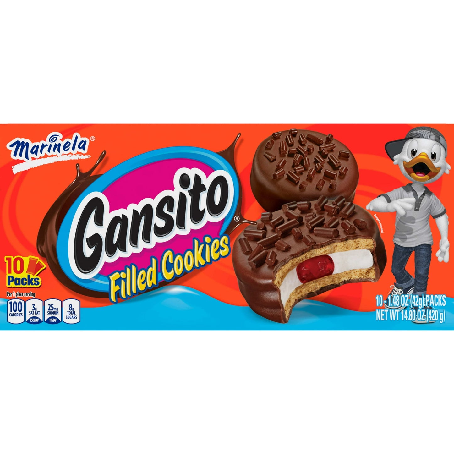 Marinela has been delivering smiles since 1954 when we produced delicious, pre-packaged birthday cakes, followed shortly after by individually wrapped treats. In 1957, one of our founders, Alfonso Velasco, designed our first beloved mascot and friend, Gansito, and the rest is history. The Gansito snack cake soon became an iconic favorite and paved the way for other tasty cakes and cookies like Barritas, Pingüinos, Choco Roles, Submarinos, and many more that have been delighting families for decades. Today, 