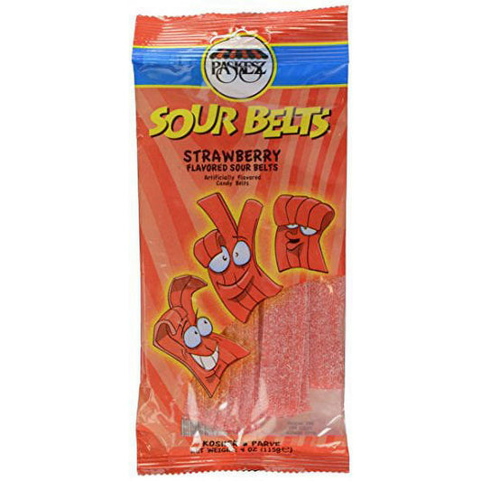 Paskesz Candy Strwbrry Sour Belts 4 OZ (Pack of 24)