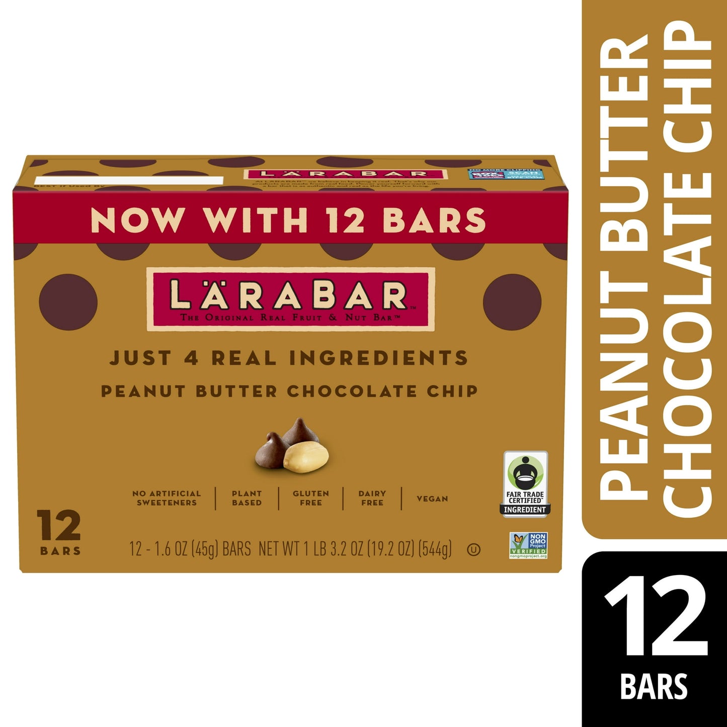 Eat clean with 100% real ingredients. Larabar makes simple snacks you can feel good about eating. With our simple blend of fruits, nuts & spices, clean eating just got a whole lot easier. Whether its a breakfast bar or afternoon snack, this bar is an easy and delicious option that will lift your vitality and provide energy with every bite. Larabar Peanut Butter Chocolate Chip is made from just 4 simple ingredients: dates, peanuts, chocolate chips and sea salt and is Vegan, Gluten Free, Dairy Free, Kosher, a