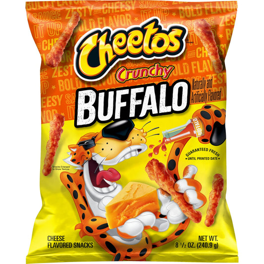 CHEETOS cheese snacks are the much-loved cheesy treats that are fun for everyone! You just can’t eat a CHEETOS snack without licking the signature “cheetle” off your fingertips. And wherever the CHEETOS brand and CHESTER CHEETAH go, cheesy smiles are sure to follow. Dive into a world where the iconic cheesy goodness of a bag of Cheetos meets the tangy, spicy kick of buffalo flavor, creating a snack that's not just delicious but downright addictive.