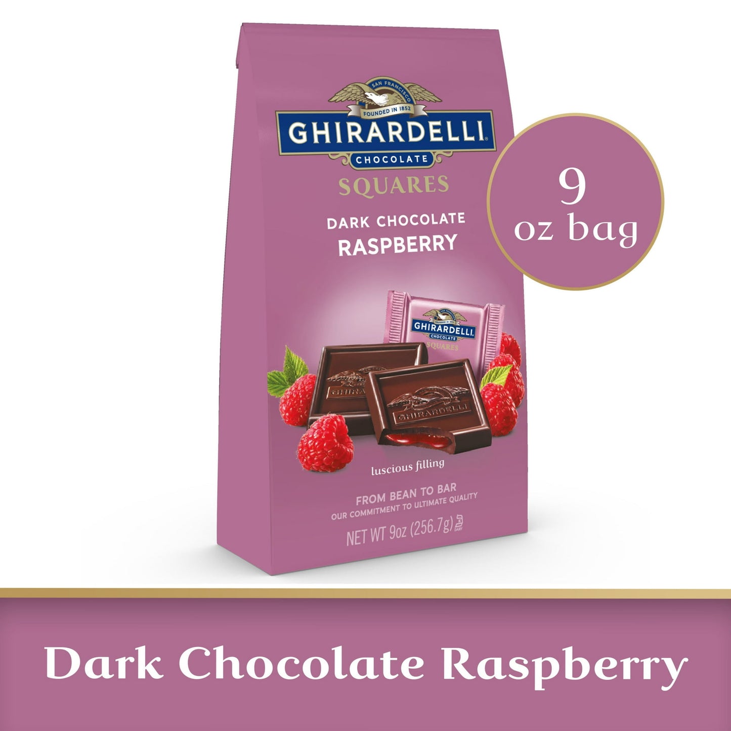 Slow down and savor the rich taste of GHIRARDELLI Dark Chocolate Raspberry squares. The perfect after-dinner treat or special gift, these raspberry chocolate squares make any part of your day more delicious. Each dark chocolate square features delectable, luscious raspberry filling surrounded by rich dark chocolate. These individually wrapped chocolate squares are the perfect personal size indulgence for home, work and on the go. GHIRARDELLI chocolate is crafted with care using high quality ingredients for 