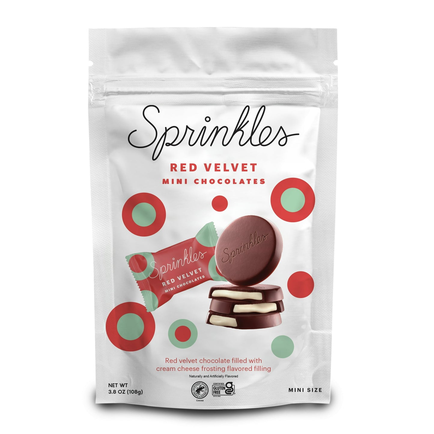 The cupcake flavor that started it all is now in chocolate! Red Velvet chocolate and a creamy frosting filling proves you can never have enough Red Velvet anything. Why stop at cupcakes? Sprinkles Chocolates are inspired by our most iconic cupcake flavors and turn any moment into a sweet celebration. All Sprinkles Chocolates are certified gluten-free, Kosher, and Sprinkles is a proud partner of the Rainforest Alliance.