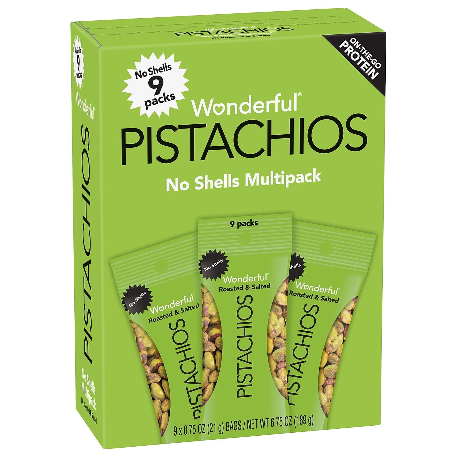 Wonderful roasted and salted Wonderful pistachios have literally come out of their shells. Same delicious taste, but with a little less work for you. Still great for snacking, they're also a wonderful addition to your culinary creations. Wonderful pistachios are a smart, healthy choice for folks around the world. • Roasted and salted pistachios have literally come out of their shells; great for snacking and wonderful addition to culinary creations. • This product is gluten-free. • 0.75 oz. individually wrap