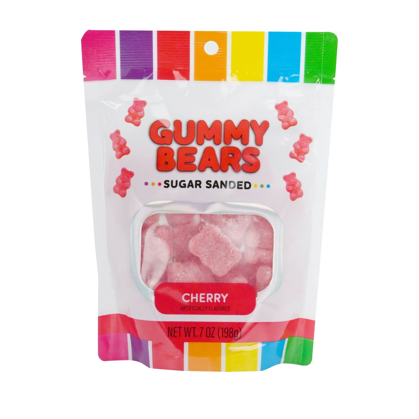 Indulge in the delightful sweetness of Hilco Cherry Sugar Sanded Gummy Bears. This 7 oz pack brings you a mouthwatering blend of juicy cherry flavor and a tantalizing sugar sanded coating. Each gummy bear is bursting with fruity goodness and a satisfyingly chewy texture. The vibrant red color adds a pop of visual appeal to this delicious treat. Perfect for snacking, sharing, or satisfying your sweet cravings, these cherry sugar sanded gummy bears are a must-have confectionery delight. Regular size, approxim