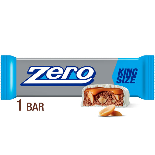 Watch your worries drop to zero after the first bite of this delicious king size candy bar! No, this delicious treat wasn't the handy work of extraterrestrials. Although it might look like an otherworldly candy bar, ZERO features white fudge, caramel, peanut and almond nougat. Grab one as a dessert after dinner, pack one in your lunch box, take a few for your road trip, and keep a few bars handy for movie night or stocked in your pantry for baking and snacking.