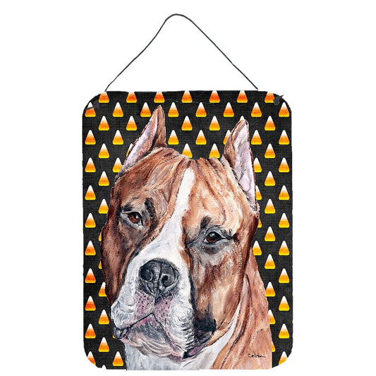 Carolines Treasures SC9656DS1216 Staffordshire Bull Terrier Staffie Candy Corn Halloween Wall or Door Hanging Prints Wall or Door Hanging Prints featuring breed specific Staffordshire Bull Terrier artwork from one of our artists or graphic designers. Celebrate the Halloween holiday with this Halloween decorative Metal Print. This Wall or Door Hanging Prints is from Carolines Treasures collection Candy Corn Halloween. Indoor or Outdoor Aluminum multicolor artwork prints will add a special touch to your kitch