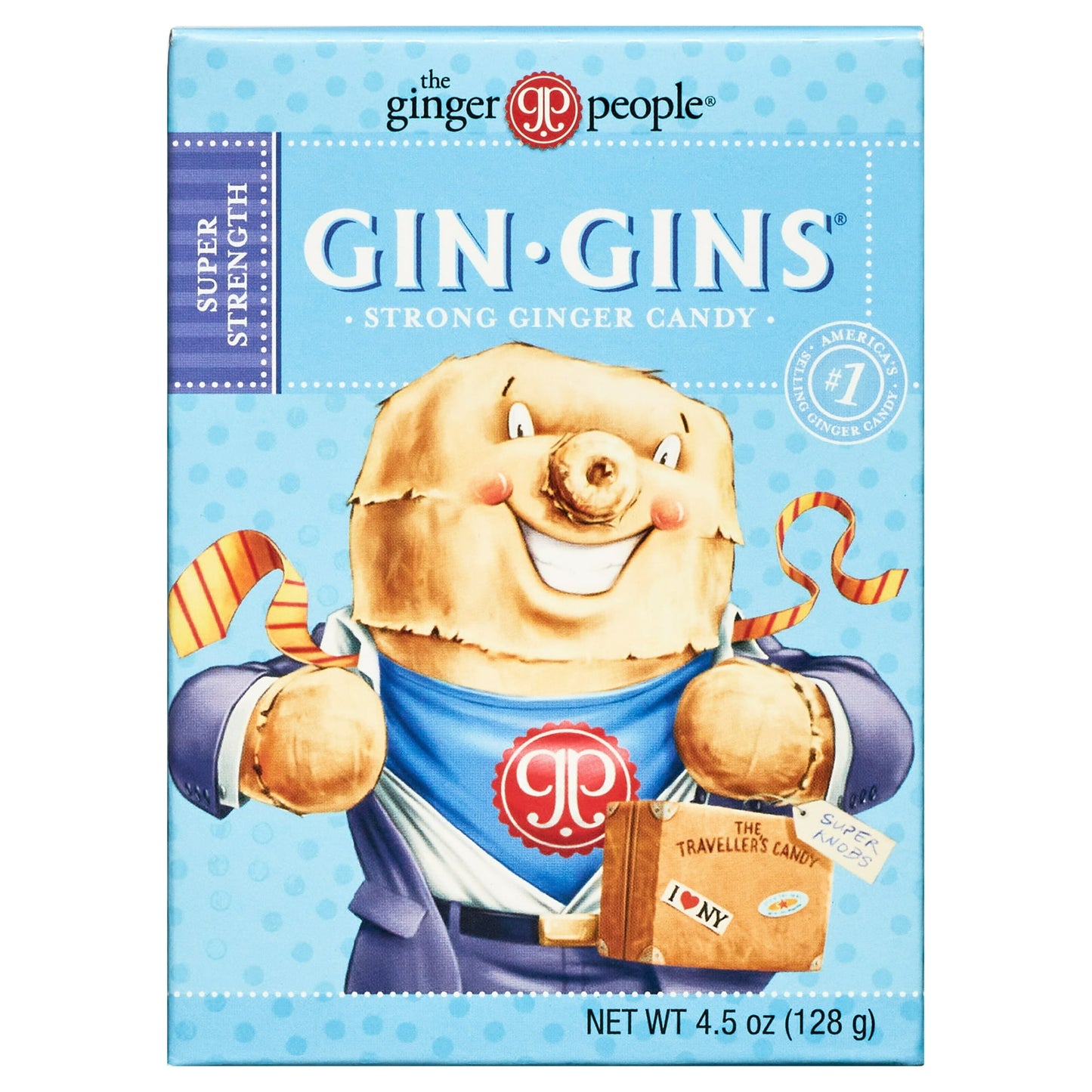 Super satisfying and easy to eat, these caramel-like candies are made with a whopping 30% fresh ginger - our most potent candy Our ?Little potion for the motion,? Super Strength Gin Gins are great for nauseated travelers seeking a natural alternative to anti-nausea medicine.