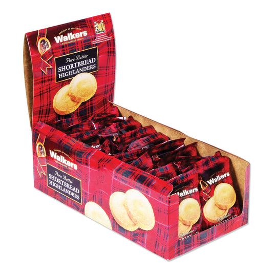 Snacks walkers shortbread highlander.Distinctively thick and crunchy cookie rolled in Demerara sugar for a rich burst of satisfying full butter flavor with every bite. Convenient snack size means you can eat a couple without opening a whole box. Ideal for boxed lunches, day outings, travel, and party favors. 1.4oz. Food Type: Cookies; Flavor: Shortbread; Capacity (Weight): 1.4 oz; Packing Type: Box.This shortbread highlanders, 1.4 oz, 18/box is a great healthy snacks item.