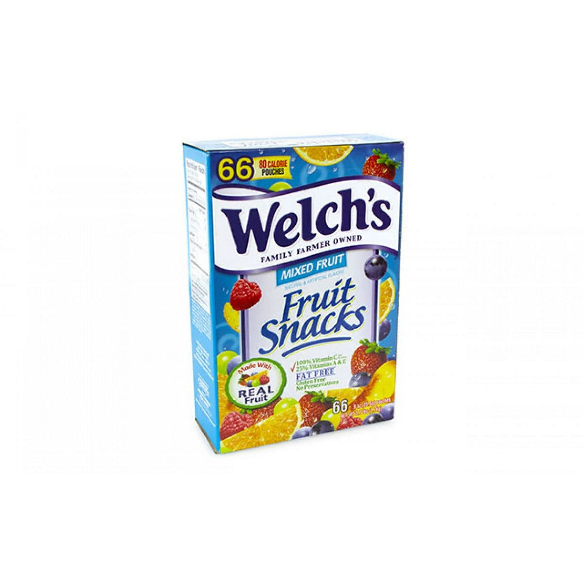 Grab a pouch of these Welch's Fruit Snacks and chew on the delicious flavors of Mixed Fruit, made from real fruit. Each serving has 100% daily value of Vitamin C and 25% of Vitamins A & E. These pouches are a must have for any pantry at home, or any desk drawer at the office. Welch's Fruit Snacks are Fat-Free, Gluten-Free and are made with No Preservatives. Enjoy the Mixed Fruit flavors of these fruit snacks and snack healthy!