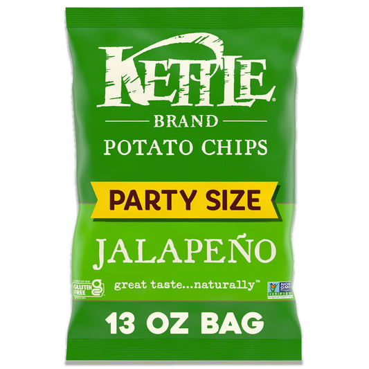 Kettle Brand Jalapeno kettle chips start with a search for undisputed potato excellence. They have a zesty, south-of-the-border flavor that deliciously strike a perfect balance between potato-ness and the spicy-ness of jalapeno peppers. These chips are easy to eat with a satisfying burn that sneaks up on you and makes your tongue tingle. Pair these jalapeno chips with an ice-cold cerveza and then kick back with this festive, fiery flavor. When you open a bag of our Kettle Brand potato chips, you know you're