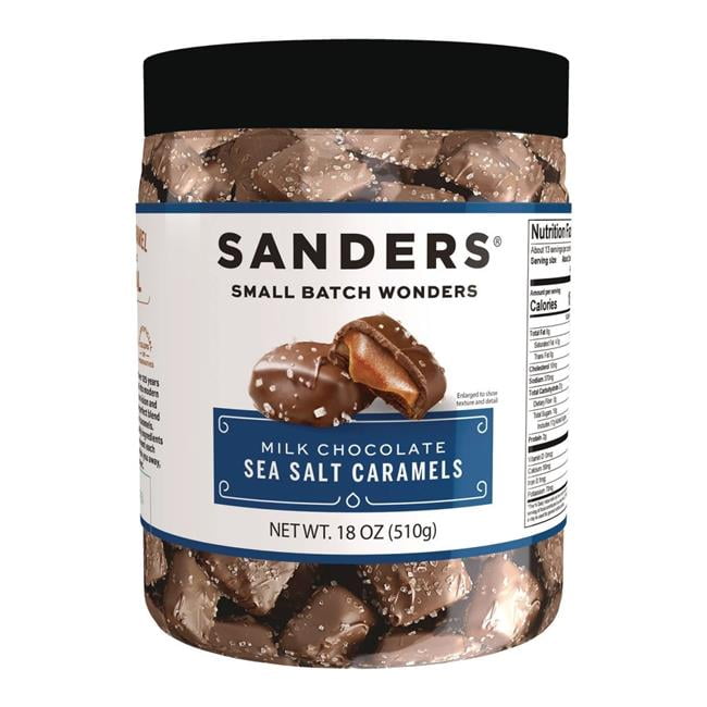 The Sanders Small Batch Wonders milk chocolate sea salt caramels are slow-cooked in small-batch kettles, draped in premium milk chocolate, and sprinkled with sea salt for a rich, indulgent flavor. A sweet bite to blissfully whisk you away, if only for a moment.