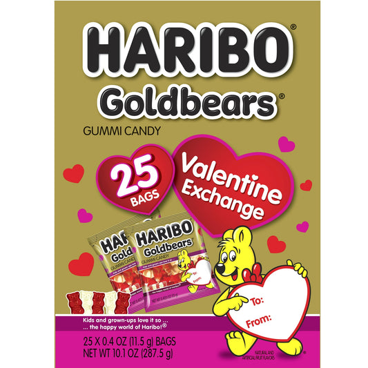 From the makers of America's #1-selling gummi bear, say hello to HARIBO’s Valentine Goldbears 25ct Exchange Kit. Great for any large groups on Valentine's Day!