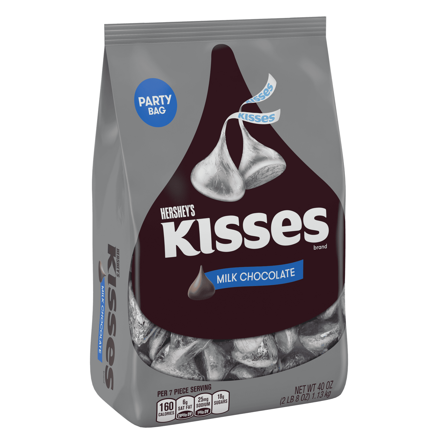 The Hershey's Kisses, Milk Chocolate Candy, 40 oz is ideal for sharing with family and friends. It comes with its iconic shape, festive foil wrappers and classic taste. These gluten-free milk chocolates are ideal for snacking and sharing. Use them in your favorite recipes, in your everyday candy dish and at your next party. These Hershey's milk chocolates have 160 calories per serving, with a serving size of seven pieces. They can be used for baking and feature worry-free shipping during the warm summer sea