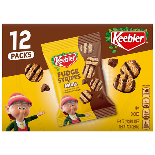 Make snack time more magical with Keebler Fudge Stripes Mini Cookies. Thoughtfully crafted by the Elves themselves, each magically baked mini shortbread treat is coated with the perfect amount of Keebler fudge to create something irresistibly tasty. These delightful snack cookies are the pride of the Hollow Tree, made with the utmost elfin care and craftsmanship and with no high-fructose corn syrup. It’s a deliciously fun snack to share with loved ones at any time of day. Enjoy with a glass of milk, paired 