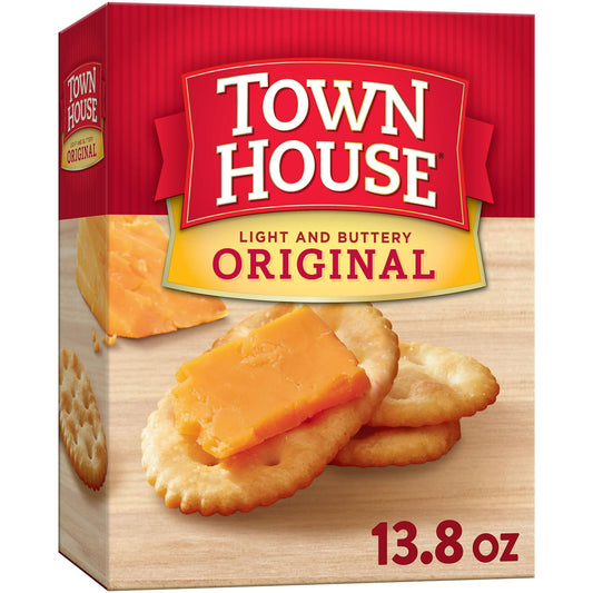 Elevate snacking, entertaining, and everyday celebrations year-round with classic Town House Light and Buttery Original Crackers. Includes one, 13.8-ounce box of uniquely flaky crackers for a satisfying stand-alone snack. They also go great with tasty toppings like goat cheese, preserves, and chicken salad. Made with delicious ingredients, cholesterol free (2g polyunsaturated fat, 0.5g monounsaturated fat) and low in saturated fat (5g total fat per serving); every box of savory crackers is an invitation to 