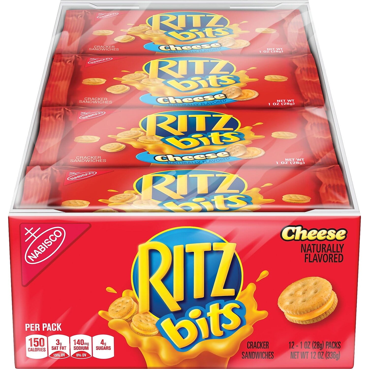 Satisfy your craving for something savory with these Ritz Bits Cheese Crackers. Ritz Bits Cheese cracker sandwiches contain delicious cheese filling. • Buttery cracker sandwiches with cheese filling. • 12 bags per box. • 1 oz. bags. • Product is Kosher. • Sold as 12/Pack.