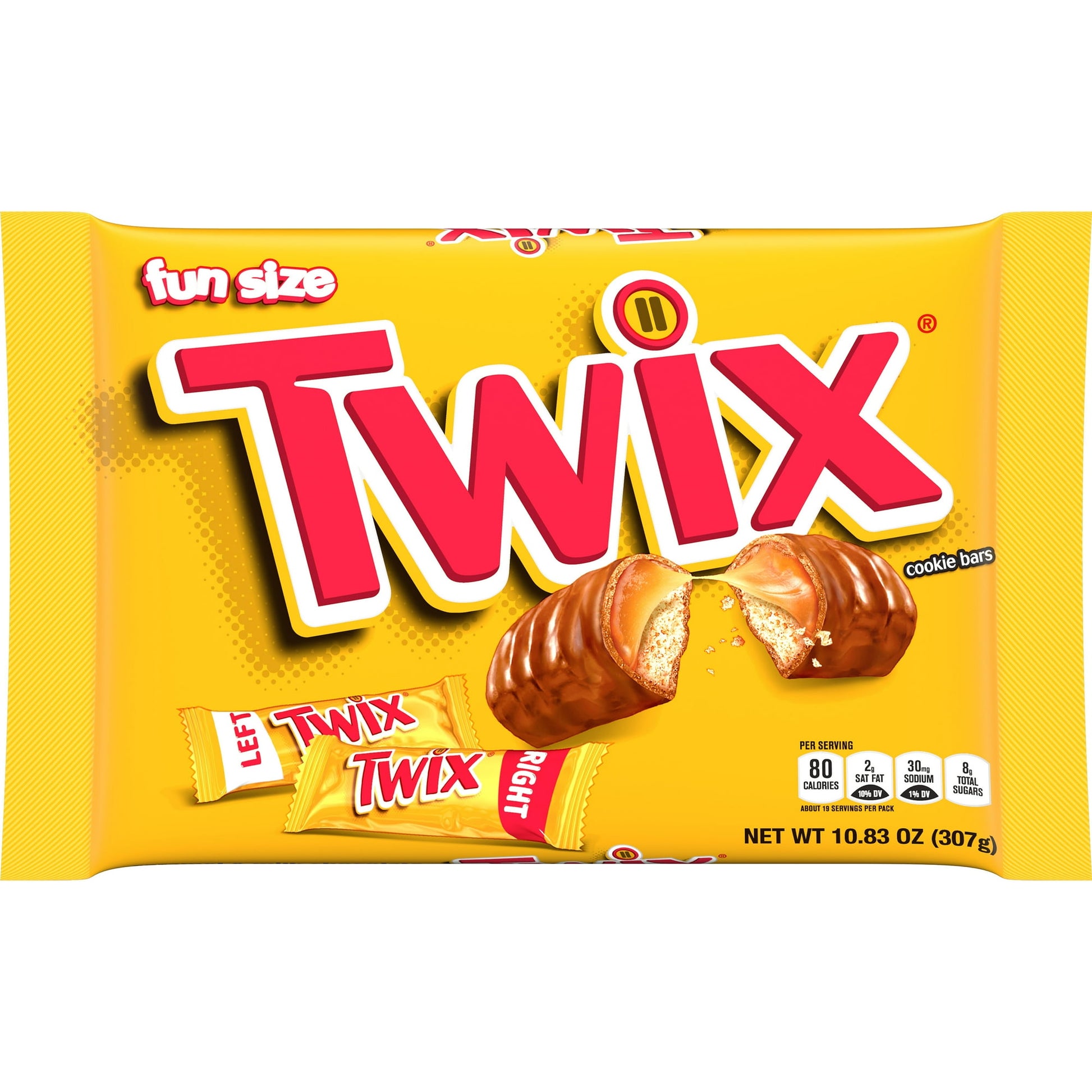 For a fun treat anytime, try TWIX Caramel Cookie Bars, 10.83 oz. TWIX Caramel and Chocolate Bars are a delicious combination of smooth chocolate, chewy caramel and crisp cookie. When you're craving a chocolate snack, these TWIX Fun Size Candy Bars are sure to satisfy. Whether you pick Left TWIX or Right TWIX, a tasty treat is coming your way.