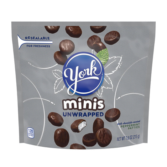 YORK Peppermint Patties Minis are the perfect blend of dark chocolate and peppermint. Cool off with this refreshing blend of flavors!