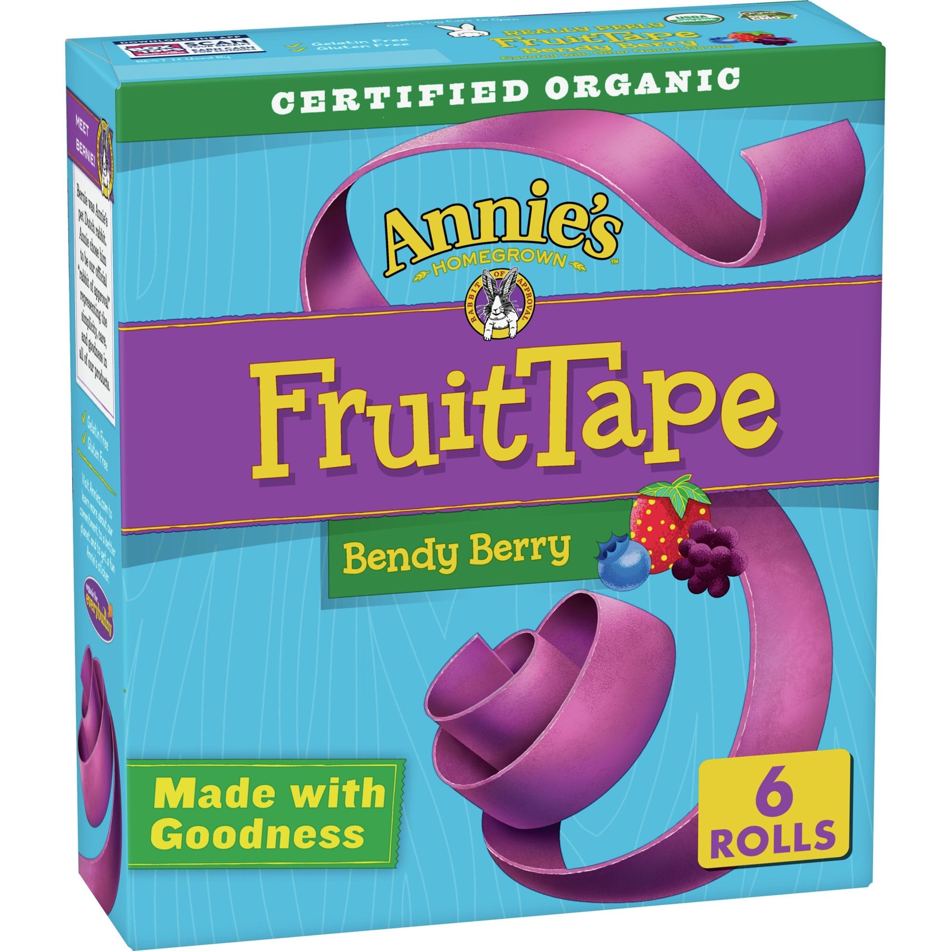 Swirl it, twirl it, bend it and whirl it! Annie’s Organic Swirly Strawberry Really Peely Fruit Tape is a delicious snack that’s as fun to play with as it is to eat, but without any funny ingredients like artificial flavors, synthetic colors or high-fructose corn syrup. With real fruit & fruit juice as the first ingredients, our playful take on snack-time is the real, certified organic deal. Peel open a roll and watch the fruity fun unwind.