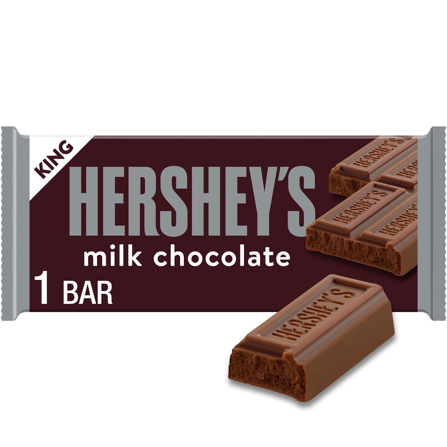 There's happy, and then there's HERSHEY'S happy. Made of the delectable, creamy milk chocolate that's been a classic for decades, HERSHEY'S milk chocolate candy bars make life more delicious whether they're enjoyed alone or shared with your loved ones. This king size candy is the perfect treat for countless special and everyday occasions. HERSHEY'S king size milk chocolate bars can be used to stuff Christmas stockings, fill Halloween trick-or-treat bags, top off Easter baskets, create Valentine's Day party 