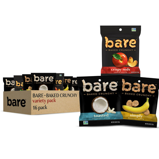 Bare Baked Crunchy Apple Chips are made from real fresh apples that are sliced, then slowly baked to a perfect crunch, with no added sugar and no preservatives. Unlike other dried fruit options, bare combines the goodness of fruit with the crunch of a chip, which makes them a portable, convenient, anytime snack that's truly satisfying. These gluten-free snacks are perfect for satisfying your cravings without the guilt. With 16 individual bags, they’re ideal for on-the-go snacking, lunchboxes, or sharing wit