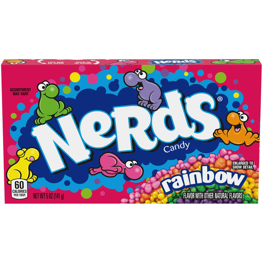 Tiny, tangy, crunchy candy, NERDS are delicious little characters?small and peculiarly shaped yet lovably packed with taste. Rainbow NERDS unleashes a colorful ensemble of fruit-inspired bites of joy, letting candy lovers pour out petite pieces of pure delight.