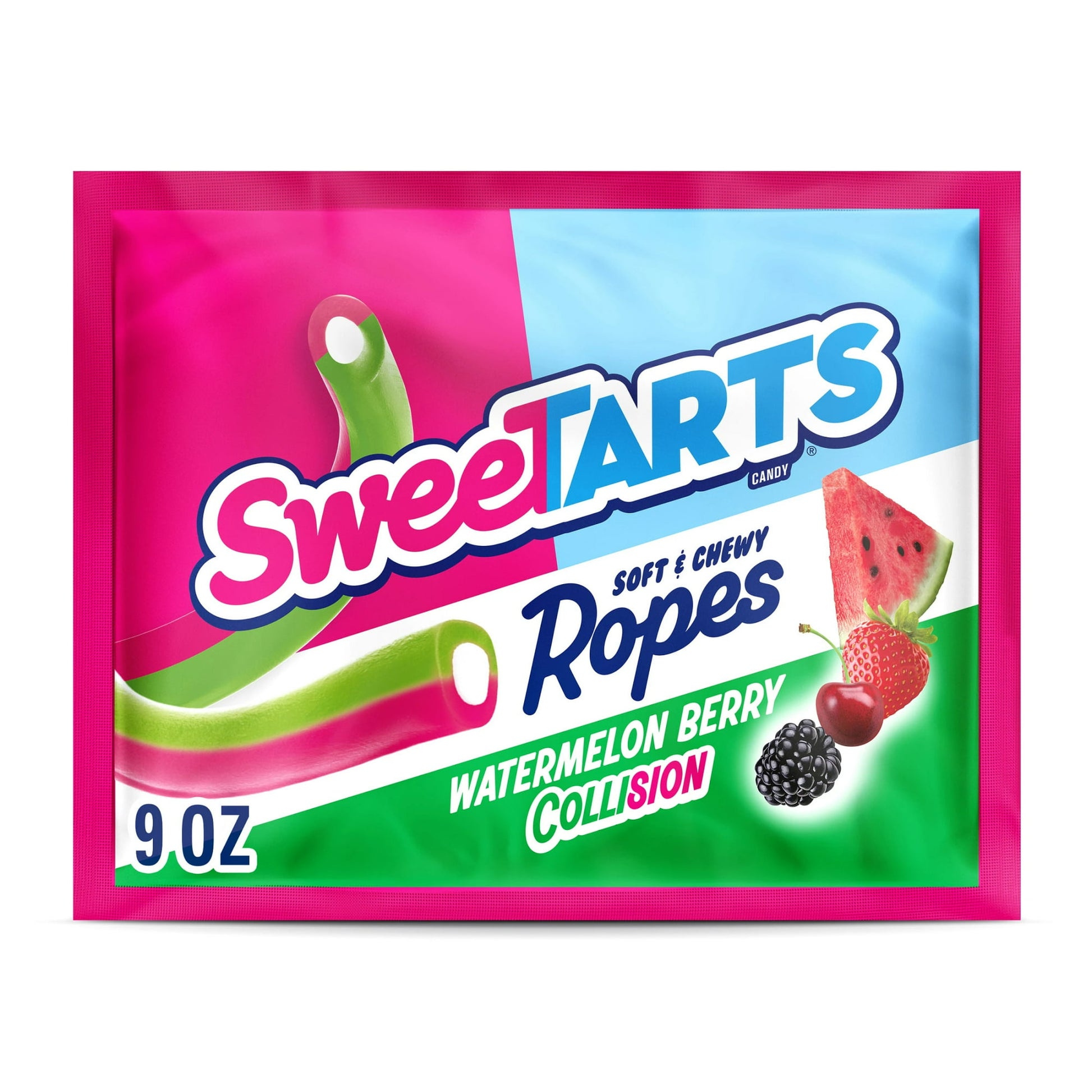 Sweet and tart – SweeTARTS Ropes are delightfully sweet and boldly tart. This bag contains one 9-ounce pack of SweeTARTS Watermelon Berry Collision Ropes. Each soft rope is a bendable fusion of fun. They’re chewy, with a tart watermelon berry collision flavor. This ideal snack time pack includes the perfect amount to share with family and friends. The dynamic combination, releasing a sweet and tantalizingly tangy sensation for your taste buds: SweeTARTS Ropes. SweeTARTS Ropes are part of the SweeTARTS famil