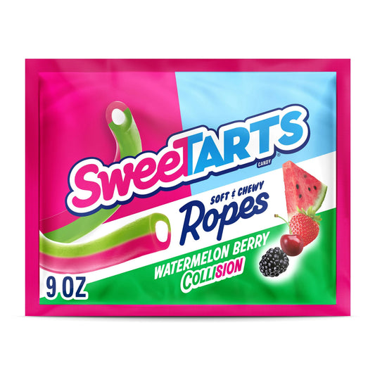 Sweet and tart – SweeTARTS Ropes are delightfully sweet and boldly tart. This bag contains one 9-ounce pack of SweeTARTS Watermelon Berry Collision Ropes. Each soft rope is a bendable fusion of fun. They’re chewy, with a tart watermelon berry collision flavor. This ideal snack time pack includes the perfect amount to share with family and friends. The dynamic combination, releasing a sweet and tantalizingly tangy sensation for your taste buds: SweeTARTS Ropes. SweeTARTS Ropes are part of the SweeTARTS famil