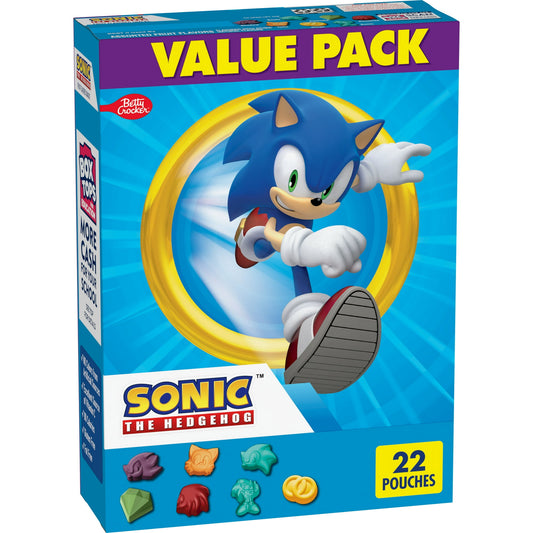 Sonic The Hedgehog Fruit Flavored Snacks feature tasty treats shaped like your favorite Sonic characters for maximum fun. Packaged for on the go convenience and portability, these fruit flavored snacks are a treat the whole family can enjoy. These packaged snack bags are the perfect treat to include in a packed school lunch box or keep on hand for a moment's notice. You've found the perfect after school snack that's a win for you and your kids. Sonic Fruit Flavored Snacks are an ideal addition to your pantr