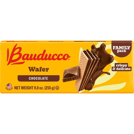 Bauducco Chocolate Wafers 9 oz, are crispy & delicate. No artificial colors. Everything started with a small bakery 70 years ago. Our delicious triple layered wafer recipe is unique because it is crispy, delicate and baked with the finest ingredients. No high fructose corn syrup (made with real cane sugar). This Wafer Cookies, are aerated to provide the perfect delivery of flavor. Wafer Cookies are light and airy, with a delicate flavor that it's sure to please. The perfect combination of taste and crispnes