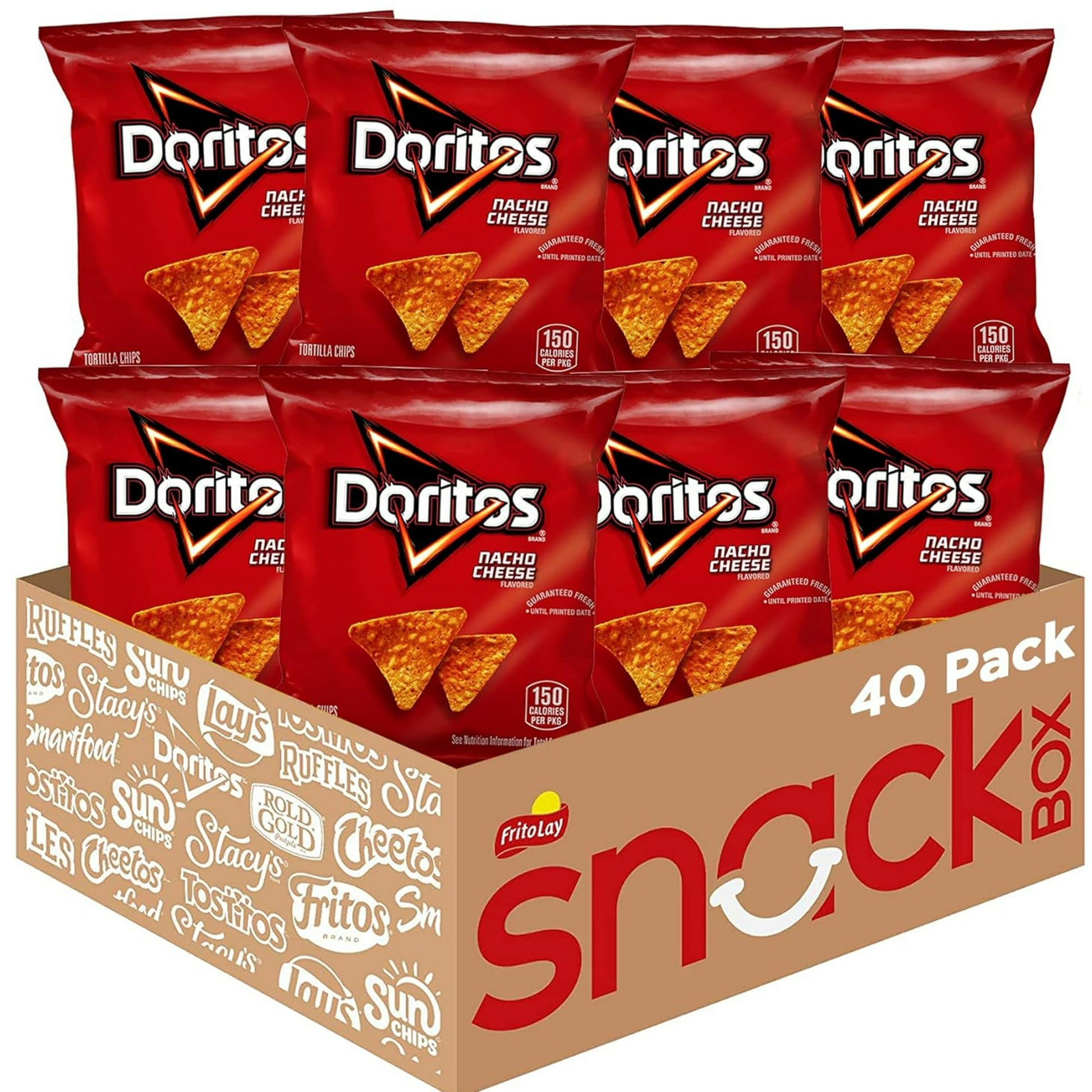 The Doritos brand is all about boldness. If you’re up to the challenge, grab a bag of Doritos tortilla chips and get ready to make some memories you won’t soon forget. It’s a bold experience in snacking and beyond. All the cheesy flavor of Doritos Nacho Cheese Chips packaged in ready to go single servings. Perfect for re-sale or packing lunches, this classic is sure to please.