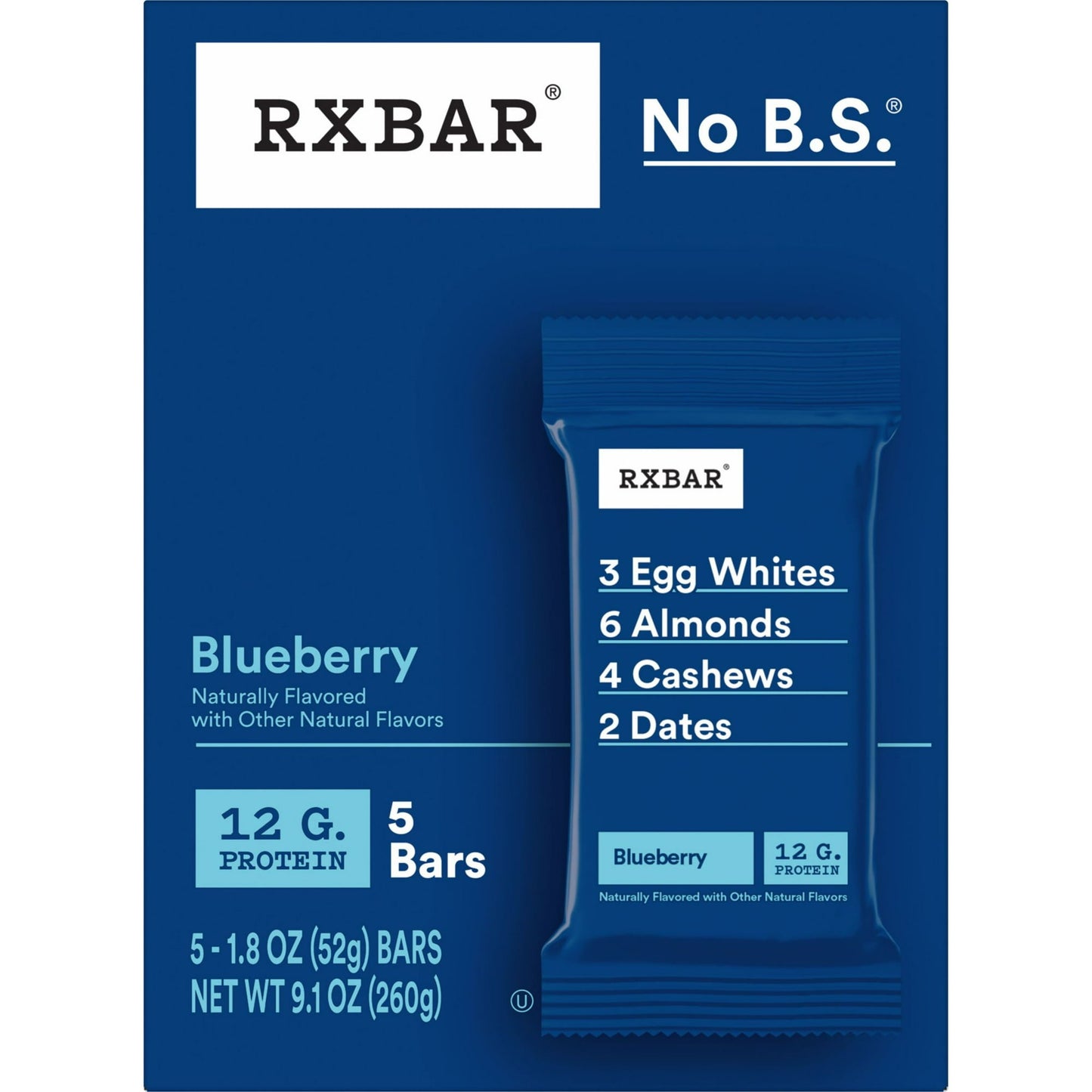 Simple, delicious ingredients make RXBAR protein bars a satisfying way to fuel your day. These wholesome blueberry protein bars are filled with ingredients you can recognize. Each snack bar is made with egg whites for protein, crunchy almonds and cashews, with dates to bind it all together, and no B.S. Enjoy the taste of real ingredients that will crush any sweet cravings you have during the day; Just the right amount to fill you up, each serving contains 12g of protein (21% daily value), is gluten free, an