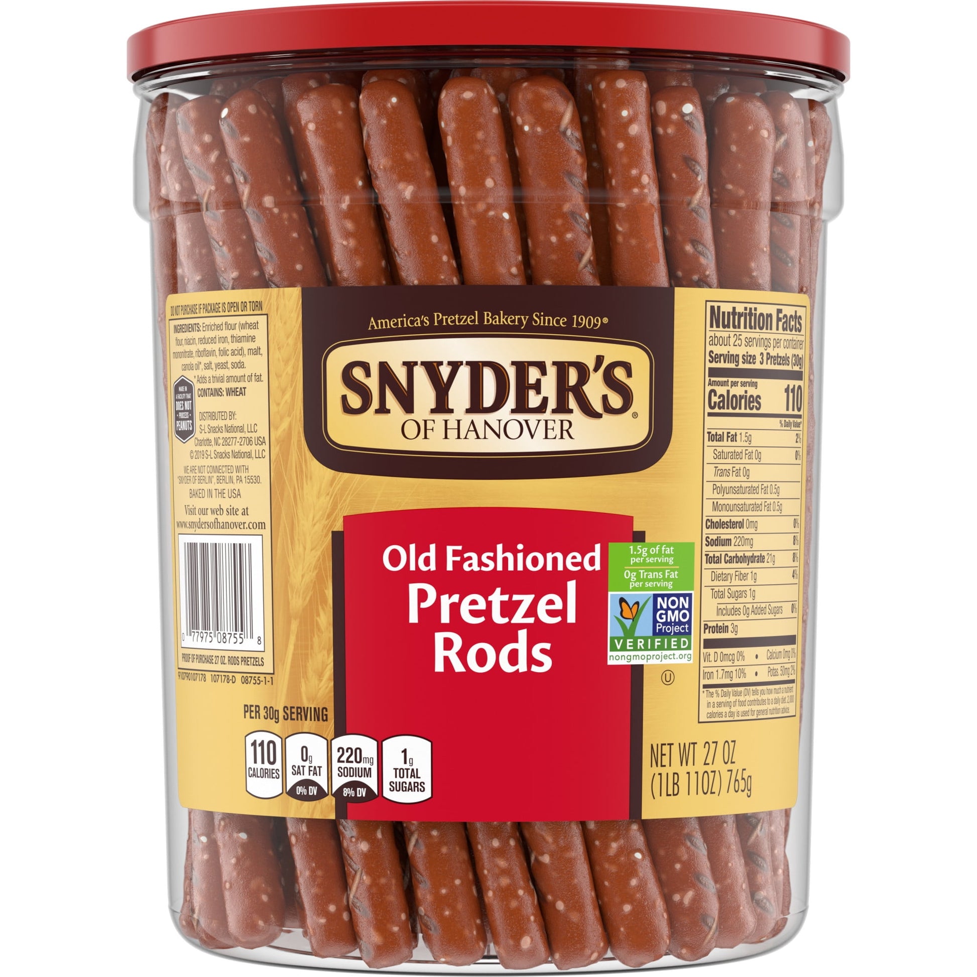 Snyder’s of Hanover Pretzel Rods offer a classic taste and shape that pair perfectly with your favorite mustard, cheese dip or hummus. Want to try a quick, easy treat for a special occasion or holiday like a birthday or Halloween? Just dip Snyder’s Pretzel Rods in chocolate and decorate. They’re fun and safe for school, because our delicious pretzels are Non-GMO Project Verified and made in a facility that doesn’t process peanuts. Snyder’s has been America’s Pretzel Bakery since 1909 - that’s how we perfect