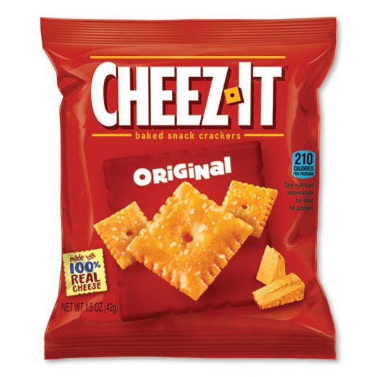 Sunshine? Cheez-it? Crackers Get a lightly spiced, sharp-cheese flavor with your cracker crunch. Made with 100% real cheese. 0g trans fat. Orginal. Food Type: Crackers; Flavor: Original; Capacity (Weight): 1.5 oz; Packing Type: Bag. Special Features: Orginal Total Recycled Content Percent: 0% Post-Consumer Recycled Content Percent: 0% Pre-Consumer Recycled Content Percent: 0% Product Biodegradability in Days: 0 Product Packaging: Bag Capacity (Weight): 1.5 oz Flavor: Original Food Type: Crackers Global Prod