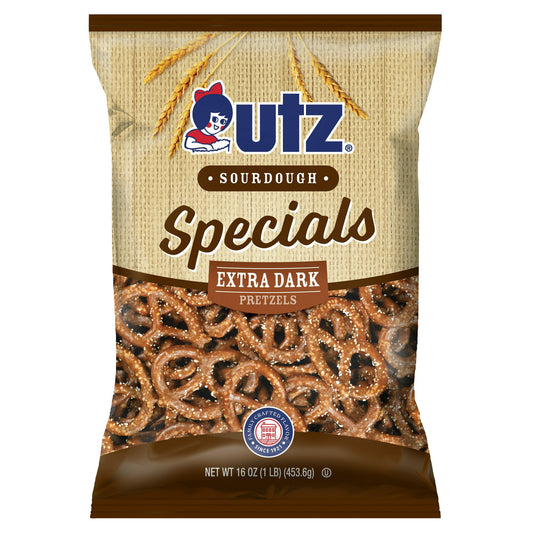 Elevate your snack game with Utz's 16 oz Sourdough Specials Extra Dark Pretzels. Crafted to perfection, these pretzels are a crunchy masterpiece, offering a satisfyingly deep and savory flavor. The unique sourdough twist gives them a distinctive taste that sets them apart from ordinary snacks. Whether you're enjoying them on their own or pairing them with your favorite dips, these extra-dark pretzels are a delicious choice. Packaged in a convenient 16 oz bag, they're perfect for sharing with friends or as a