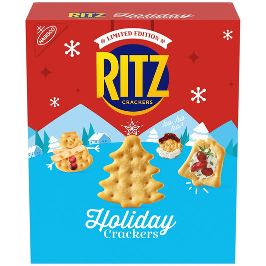 Dress up your appetizer tray this season with RITZ Holiday Crackers in fun and festive holiday-themed shapes! These limited edition, lightly salted crackers have the same rich, buttery flavor as RITZ Crackers original recipe round crackers, providing a creative canvas for a variety of toppings while also being equally enjoyable on their own. Impress holiday guests with flaky, delicious RITZ snack crackers in Snowman, Festive Tree, Santa, and Holiday Bell shapes; simply add these buttery crackers to a charcu