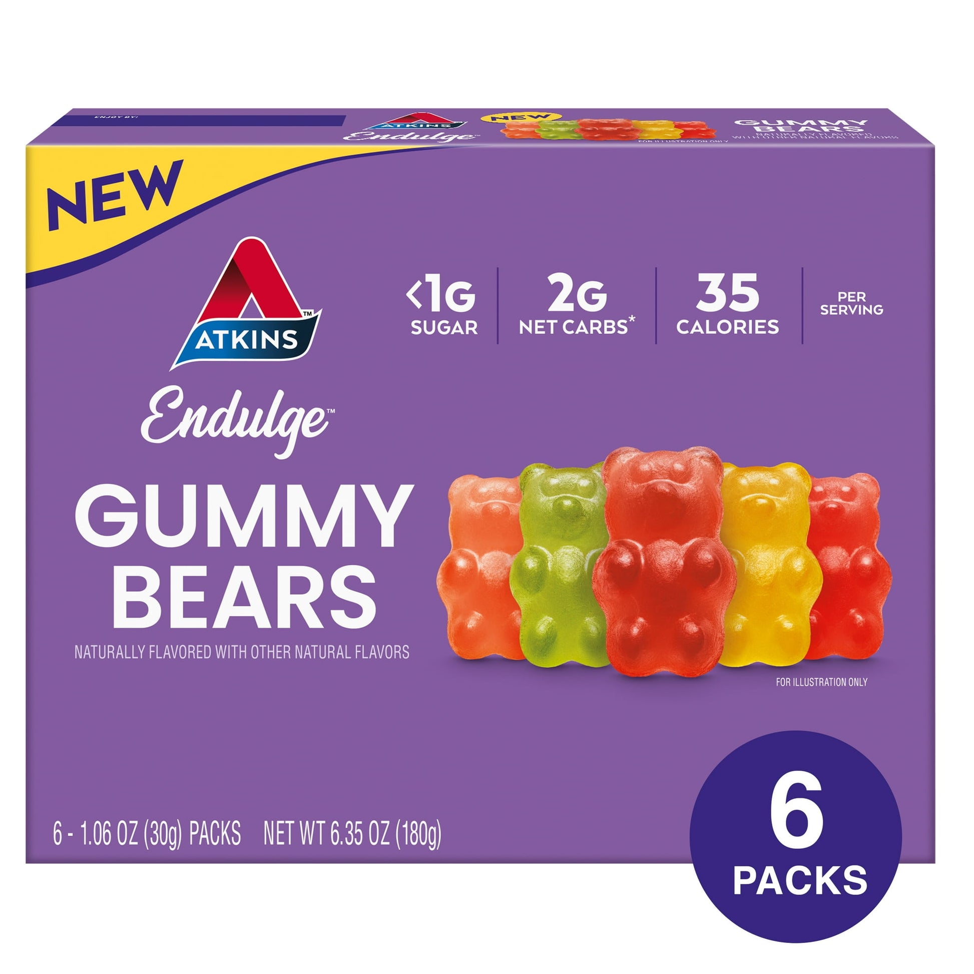 Atkins New Endulge Gummy Bears are bursting with sweet flavor, not tons of sugar and net carbs. These playful gummies are a celebration of joy with 2g of net carbs and <1g sugar per serving*. Perfect for satisfying your sweet tooth on a keto-friendly journey, our gummy bears are designed to be a fun-filled treat in your balanced lifestyle. And with 35 calories per serving*, they’re well aligned with your nutritional goals. Live the dream of delightfully balanced gummy bears with Atkins™ New Endulge Gummy Be