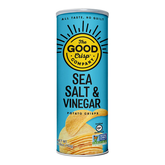 The Good Crisp Company Sea Salt and Vinegar Potato Crisps, 5.6 oz. The new kid on the block is about to befriend your tastebuds. That’s because Sea Salt & Vinegar is a near unbeatable flavor duo with the bold tang of vinegar, balanced and enhanced by the savory crunch of sea salt crystals. The Good Crisp Company was founded by a father looking to create a cleaner and gluten-free canister potato chip option that the entire family can enjoy. At the Good Crisp Company, our products and manufacturing facility a