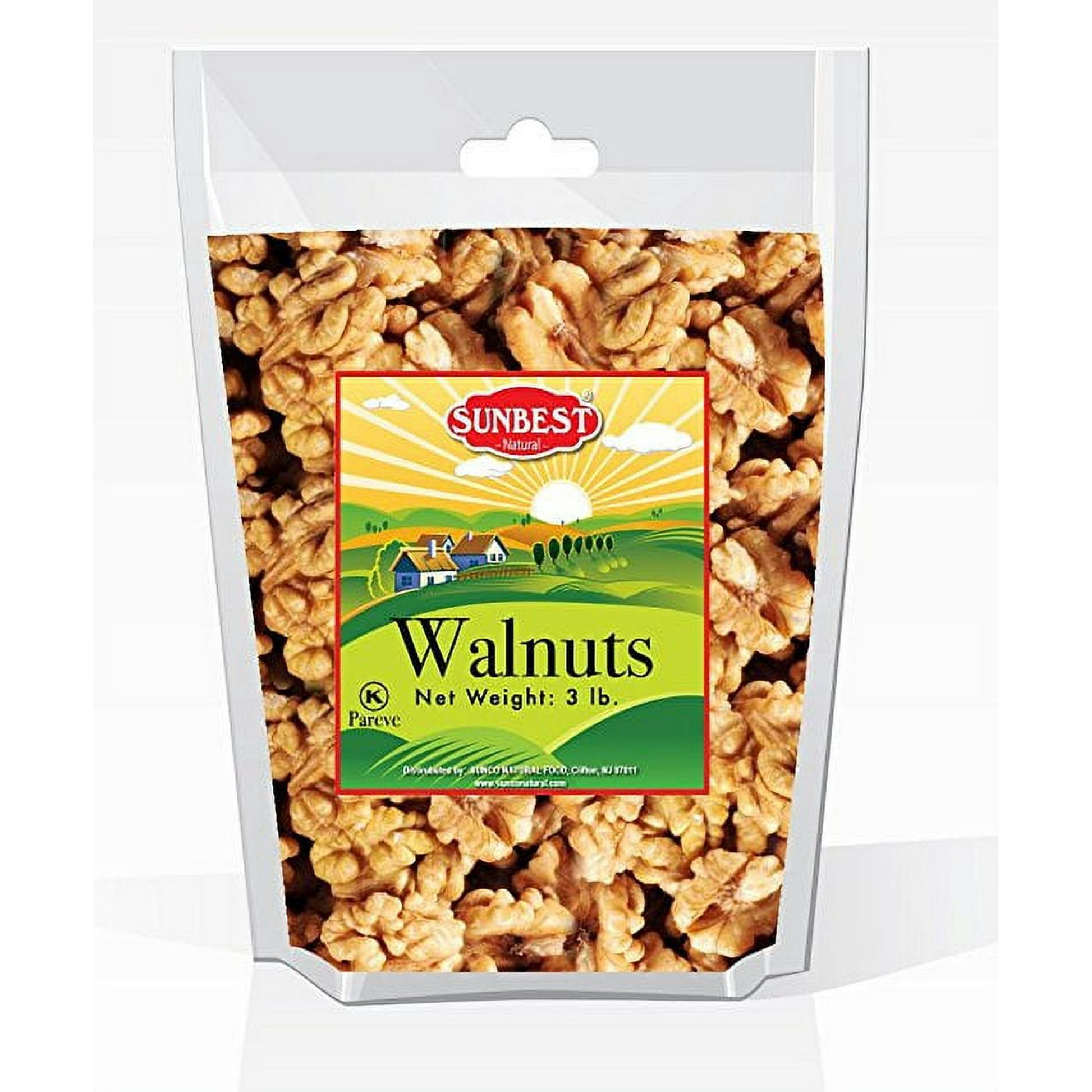 ?SUNBEST Natural Shelled Raw California Walnuts in Halves and Pieces in Resealable Bag (3 Lb). At Sunco & Frenchie, producing high quality products is one of our top priorities. We collect only the best ingredients from top quality producers around the world to give our customers only the best. We are only selling what we can eat in trust.