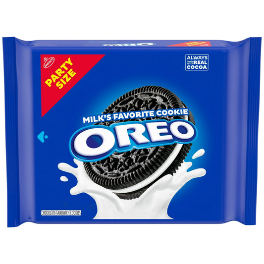 Take a delicious break with OREO Chocolate Sandwich Cookies. Always made with Real Cocoa, OREO cookies sandwich OREO creme filling between two chocolate wafers--making them milk's favorite cookie. Original OREO chocolate sandwich cookies are great on their own, with ice cream, as party snacks or for packing sweet snacks in a lunch box for school or the office. The resealable pack of OREO cookies with easy-pull tab keeps chocolate cookies fresh and is great for snacking, sharing, or traveling.